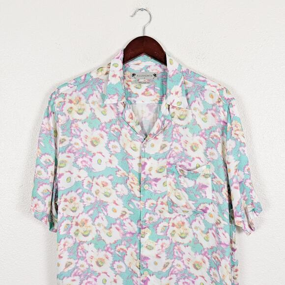 All Saints Men's Florax Floral Printed Camp Collar Shirt size Medium - Picture 3 of 8